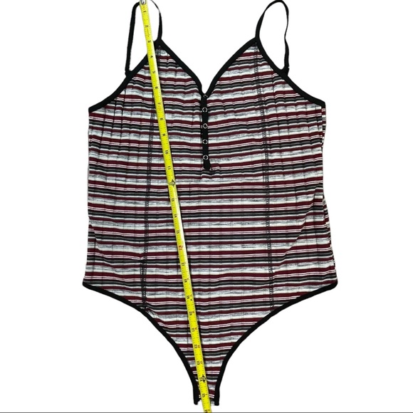 POL size large black, grey, red, cream, & white striped bodysuit, snap bottom - Picture 10 of 16